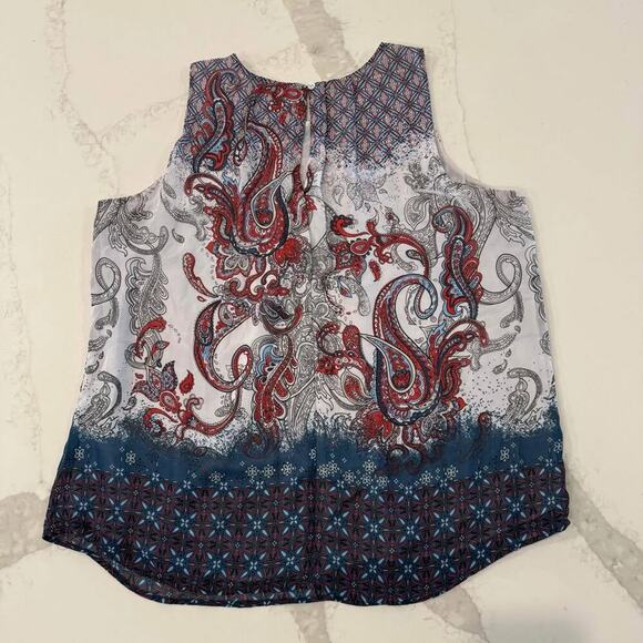 Daniel Rainn Paisley Layered Pleated Sleeveless Blouse Womens Large BlueRed Boho - Picture 6 of 7